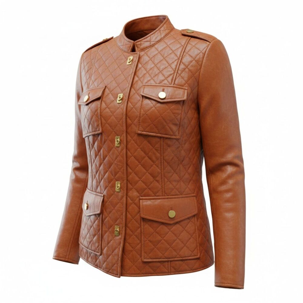 Vintage Peter Nygard Bronze Quilted Leather and Knit Hybrid Jacket Size Small - Picture 2 of 8